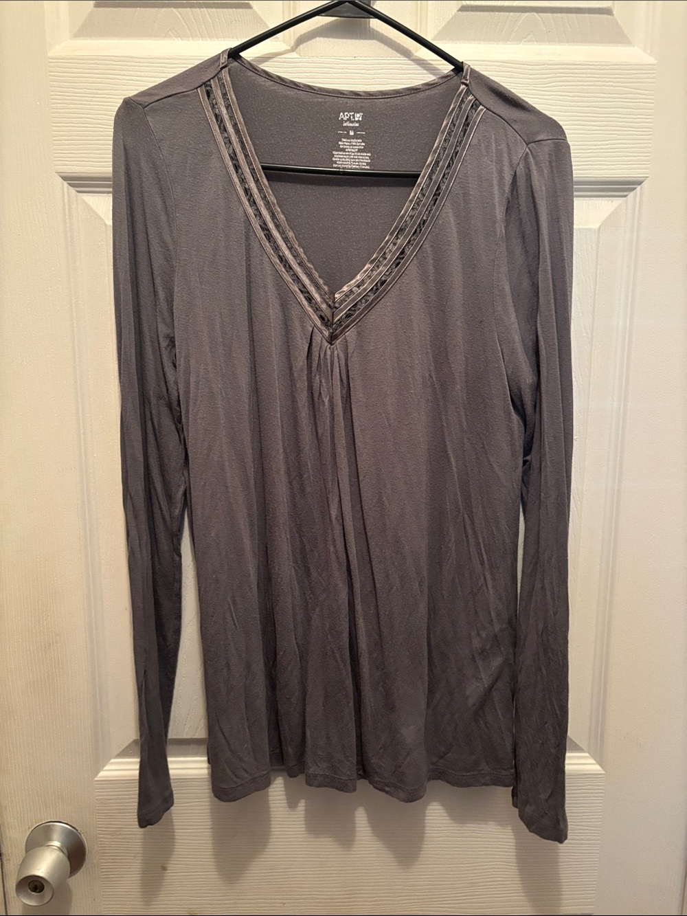 Apt. 9 Ladies' Charcoal Long-Sleeve V-Neck Top with Trim